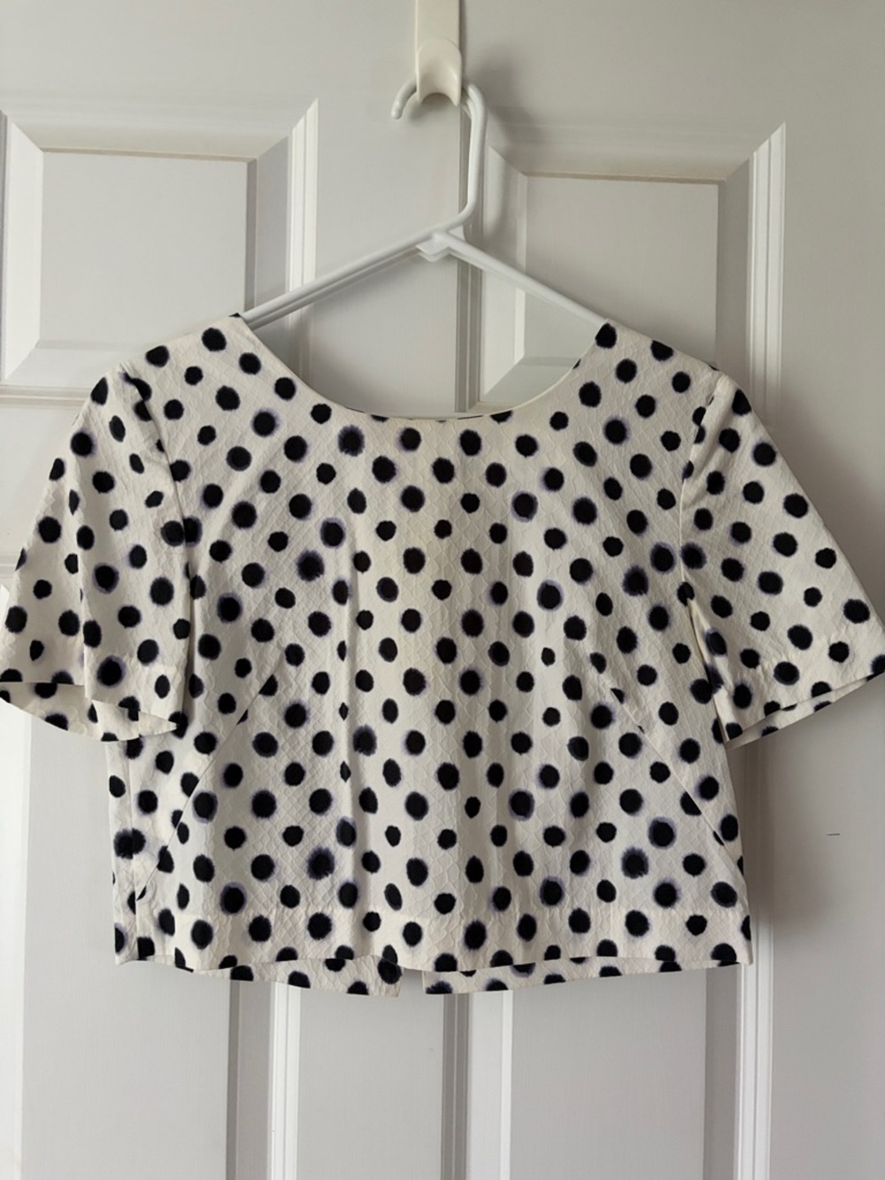 SALONI White Crop Top with Black Polka Dots